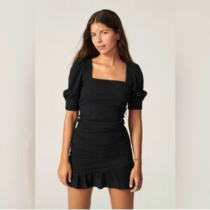 Ba&sh The Woody Black Puff Sleeve Square Neck Mini‎ Dress Size Small